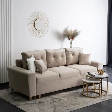 Диван 3-х местный бархатный MEBEL ELITE EMIL Velvet 230 см Бежевый фотография