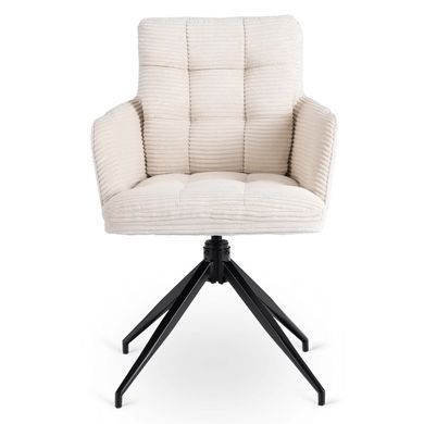 Комплект стіл MEBEL ELITE HAMPTON 160(240)х90 см, горіх/чорний та 4 кремових стільців AKITA фотографія