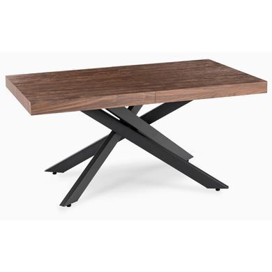 Комплект стіл MEBEL ELITE HAMPTON 160(240)х90 см, горіх/чорний та 4 кремових стільців AKITA фотографія