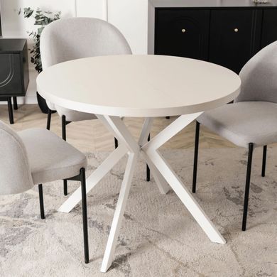 Стіл розкладний круглий MEBEL ELITE LUGO 90(190)х90 см Кашемір/білий фотографія