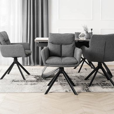 Комплект стіл MEBEL ELITE LUIGI 160(240)х90 см сірий мармур/чорний та 4 стільців PAUL темно-сірого кольору фотографія