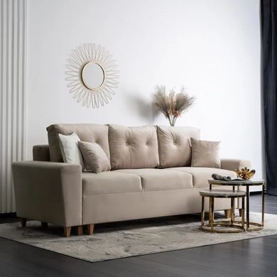 Диван 3-х местный бархатный MEBEL ELITE EMIL Velvet 230 см Бежевый фотография