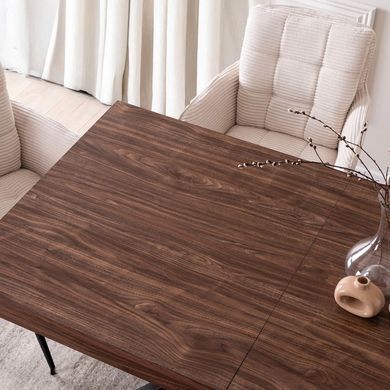 Комплект стіл MEBEL ELITE HAMPTON 160(240)х90 см, горіх/чорний та 4 кремових стільців AKITA фотографія