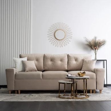 Диван 3-х местный бархатный MEBEL ELITE EMIL Velvet 230 см Бежевый фотография