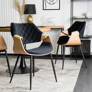 Стул бархатный MEBEL ELITE DAKOTA Velvet, Черный / Золотой дуб фотография