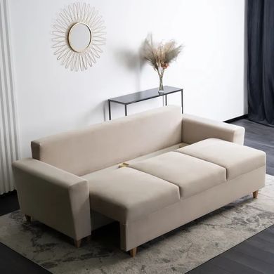 Диван 3-х местный бархатный MEBEL ELITE EMIL Velvet 230 см Бежевый фотография