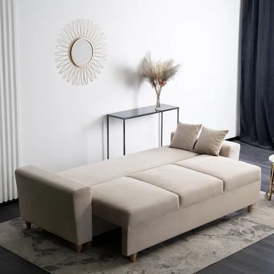 Диван 3-х местный бархатный MEBEL ELITE EMIL Velvet 230 см Бежевый фотография