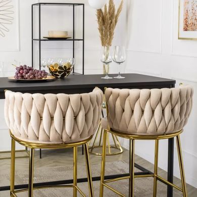 Барний стілець оксамитовий MEBEL ELITE FLORES 2 Velvet кремовий / золотий фотографія