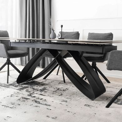 Комплект стіл MEBEL ELITE LUIGI 160(240)х90 см сірий мармур/чорний та 4 стільців PAUL темно-сірого кольору фотографія