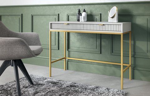 Стіл туалетний Perfect Home Нова / Nova з 2 шухлядами та золотими ніжками T104 Сірий фотографія