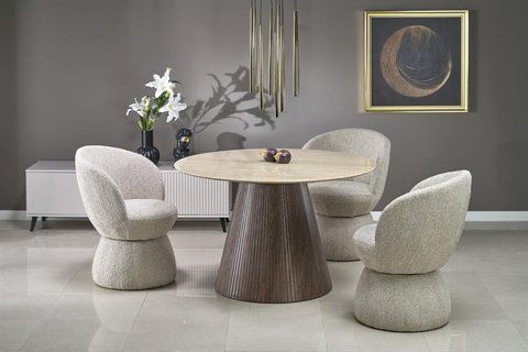 Стіл PIREUS Halmar 120x120 Травертин/горіх фотографія