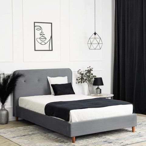 Ліжко оксамитове MEBEL ELITE DENNIS Velvet 120x200 Темно Сірий фотографія