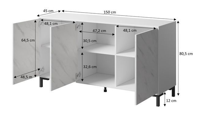 Комод MARMO Cama 150 Белый мат / Белый мрамор фотография