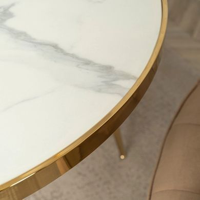 Стол круглый TINGA MEBEL ELITE 100X100 Белый мрамор/Золото фотография