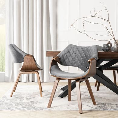 Стілець оксамитовий MEBEL ELITE LUISE Velvet Сірий/Горіх фотографія