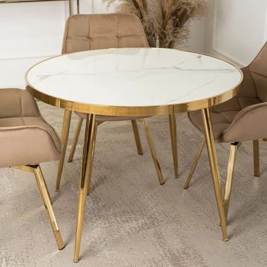 Стол круглый TINGA MEBEL ELITE 100X100 Белый мрамор/Золото фотография