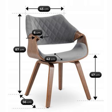 Стілець оксамитовий MEBEL ELITE LUISE Velvet Сірий/Горіх фотографія