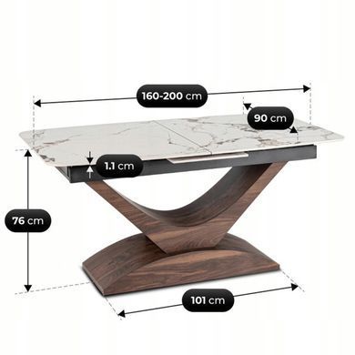 Стол раскладной MEBEL ELITE ALICANTE 160(200)х90 см Белый мрамор/Орех фотография