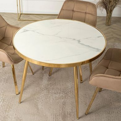 Стол круглый TINGA MEBEL ELITE 100X100 Белый мрамор/Золото фотография