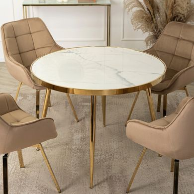 Стол круглый TINGA MEBEL ELITE 100X100 Белый мрамор/Золото фотография