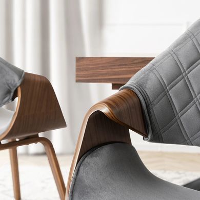 Стілець оксамитовий MEBEL ELITE LUISE Velvet Сірий/Горіх фотографія
