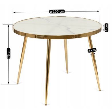 Стол круглый TINGA MEBEL ELITE 100X100 Белый мрамор/Золото фотография