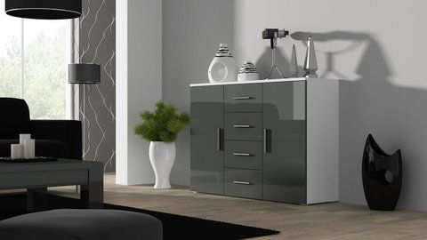 Комод UNI Cama 132 Білий Мат / Сірий Глянець фотографія