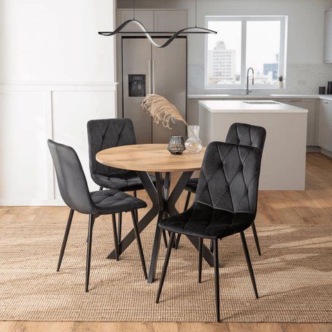 Комплект стол MEBEL ELITE LAUREN 90х90 см золотистый дуб/черный и 4 черных стульев ROBIN фотография
