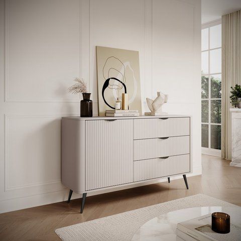 Комод Perfect Home Ланте/Lante 1-дверный с 3 ящиками и черными ножками 1D3S/138 Беж фотография