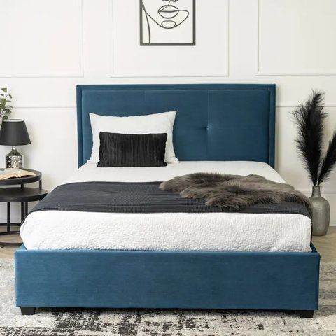 Ліжко двоспальне оксамитове MEBEL ELITE ANDRE Velvet 140x200 см Темно-синій фотографія
