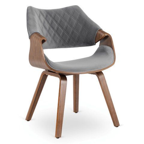Стілець оксамитовий MEBEL ELITE LUISE Velvet Сірий/Горіх фотографія