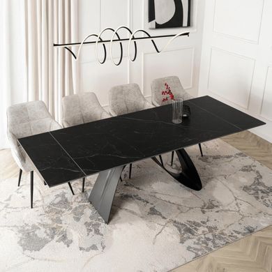 Стол раскладной MEBEL ELITE DEVON 160(220)х90 см Черный мрамор/черный фотография