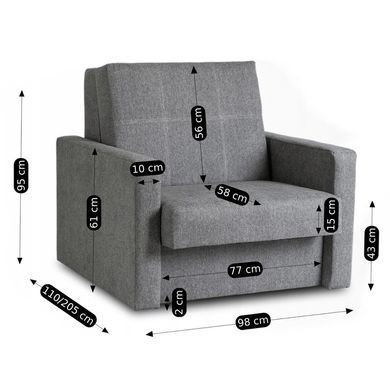 Набір з 2х розкладних крісел MEBEL ELITE MILAN 1, 98 см Сірий / тканина фотографія