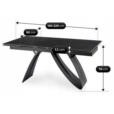 Стол раскладной MEBEL ELITE DEVON 160(220)х90 см Черный мрамор/черный фотография