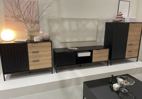 Комод Perfect Home Рейв / Rave 1-дверний з 3 шухлядами D3S/104 Чорний/дуб артизан фотографія