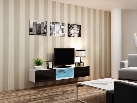 ТВ Тумба VIGO RTV Cama 180 Скло Білий Мат / Чорний Глянець фотографія