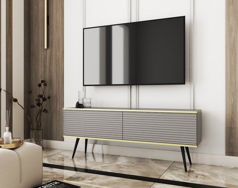 Тумба під телевізор Perfect Home Оро / Oro 2-дверна з чорними ніжками RTV135 MDF Сірий фотографія