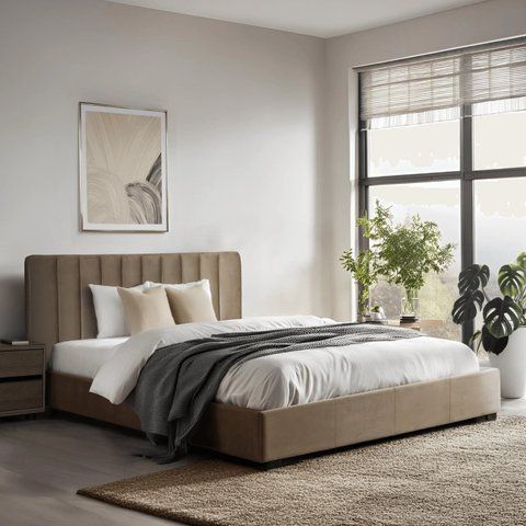 Ліжко двоспальне оксамитове 160x200 MEBEL ELITE MARI Velvet Беж фотографія