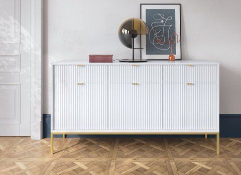 Комод Perfect Home Нова / Nova 3-дверний з 3 шухлядами і золотими ніжками KSZ154 Білий фотографія