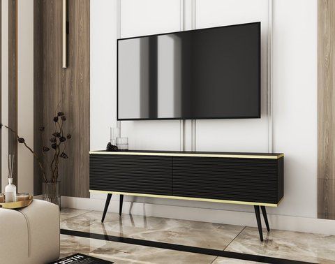 Тумба під телевізор Perfect Home Оро / Oro 2-дверна з чорними ніжками RTV135 MDF Чорний фотографія