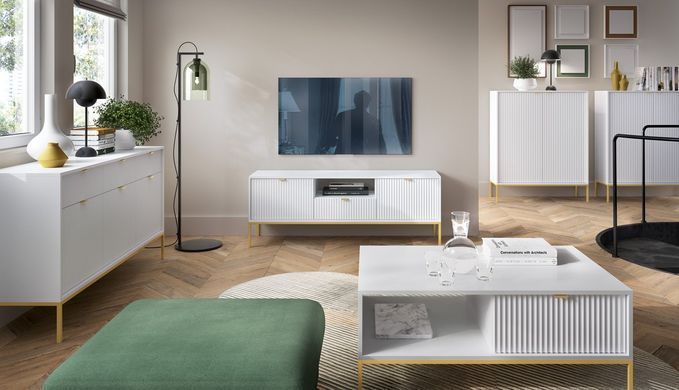 Комод Perfect Home Нова / Nova 3-дверний з 3 шухлядами і золотими ніжками KSZ154 Білий фотографія