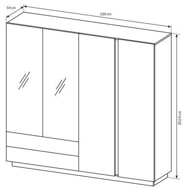 Шкаф для одежды Perfect Home Арко / Arco 4-дверный с зеркалом 4D2S/220 Белый глянец/дуб грандсон фотография
