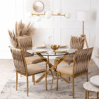 Стул бархатный MEBEL ELITE DAN Velvet Бежевый / Золотой фотография