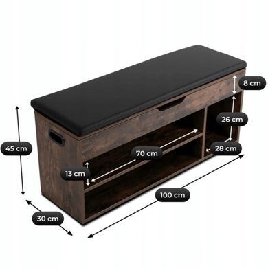 Тумба для взуття MEBEL ELITE ALEC 100 см рустикальний дуб/чорний фотографія