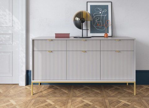 Комод Perfect Home Нова / Nova 3-дверний з 3 шухлядами і золотими ніжками KSZ154 Сірий фотографія