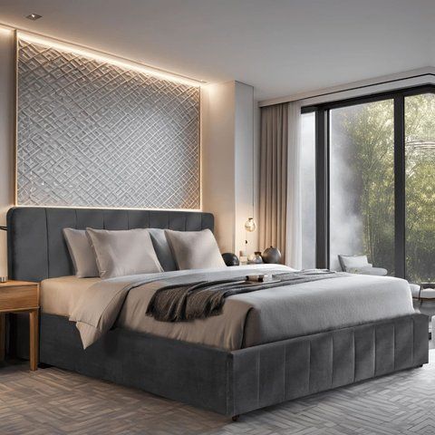 Ліжко двоспальне оксамитове MEBEL ELITE CROS Velvet 160x200 см Сірий фотографія