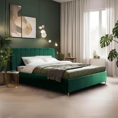 Ліжко двоспальне оксамитове MEBEL ELITE MARCELO Velvet 160x200 см Зелений фотографія