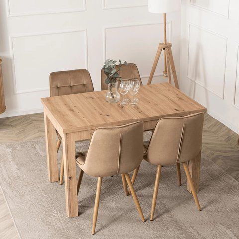 Комплект стол MEBEL ELITE SKUBI 120(160)х75 см, дубовый ремесленник, и 4 стульев RODRI бежевого цвета фотография