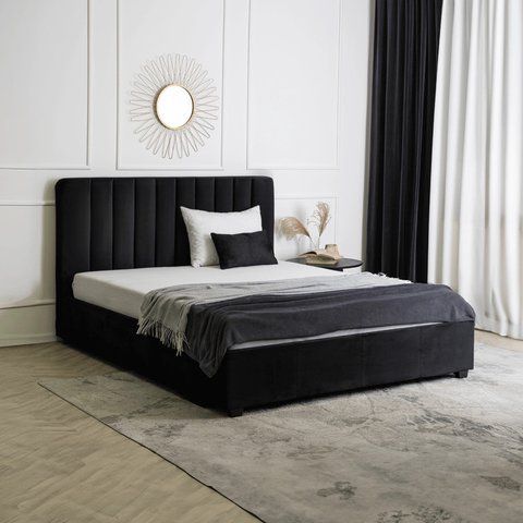 Ліжко двоспальне оксамитове 160x200 MEBEL ELITE MARI Velvet Чорний фотографія