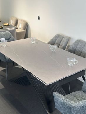 Стіл розкладний ROSARIO CERAMIC Intarsio 160(220)*90 сірий мат/чорний каркас фотографія